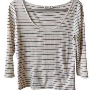 VINCE Large Striped White and Brown Women's Top
